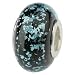 Turquoise Fleck on Black Murano Style Glass Sterling Core Bead fits European Charm Bracelet