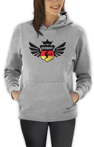 Germany Deutschland Fussball Fanshirt König Krone mit Flügel Frauen Grau X-Large Kapuzenpullover Hoodie
