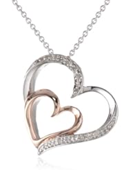 14k Rose Gold Plated Sterling Silver Diamond Double Heart Pendant Necklace (1/10 cttw, I-J Color, I2-I3 Clarity), 18"