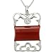 Lattice and Diamond Cubic Zirconia Border Rectangular Red Jade Platinum Overlay CAREFREE Sterling Silver Necklace 16"