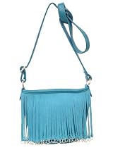 Passion Faux Leather Small Blue Fringe Crossbody Shoulder Handbag