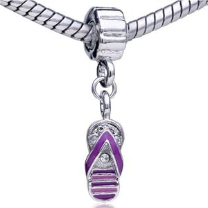 Buy Pandora Bead and Bracelet Fit - Dangle Purple Sandal Pattern European Charm Beads by Pugster