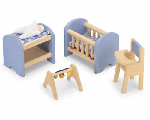 Childrens Toyshop  Toys : Pintoy Dolls House Wooden Accessory set - Nursery