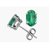0.90 cttw Genuine Oval Emerald Earring Studs - 14kt White or Yellow Gold