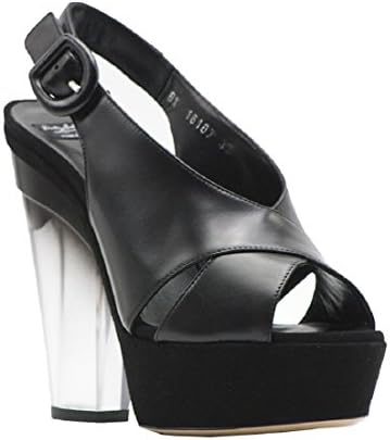 Roberto Botticelli Black Leather Platform Slingback On Lucite Heel