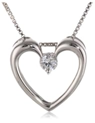 Sterling Silver Heart Pendant Necklace (1/6cttw), 18"