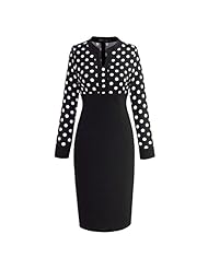 V-neck Polka Dot Print Long Sleeves Cotton Bodycon Dress 
