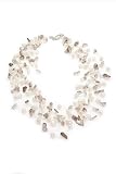 Seven strand freshwater pearl choker style necklace with clear and grey quart...