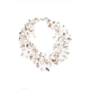 Seven strand freshwater pearl choker style necklace with clear and grey quart…