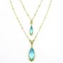 Aquamarine Blue & Peridot Green Dual Teardrop Necklace