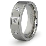 7mm Stainless Steel Men's Ring with 3 CZ's (Sizes 8-12)