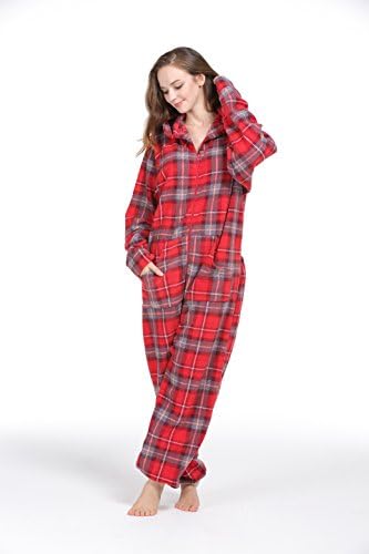 Party Pajama Women's & Men's Fleece Hooded One-Piece Pajamas Red Plaid Size US S