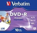 Verbatim 43508 DVD+R 4.7GB 16x Wide Ink Jet Printable 10 pack, Individually cased