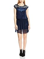 Rare London Vestido Perforated Details On Top Round Neckline (Azul Marino)