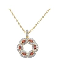 18k Yellow Gold Plated Garnet Two-Tone Open Twisted Flower Pendant Necklace, 18"