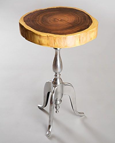 Black Mesquite Live Edge Round Nickel Accent Table
