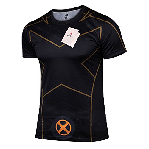 Topway Men's X-Men Wolverine Short Sleeve Crewneck Compression Super Heroes T-shirt Quick Dry Wicking Tee (X-Large, Black(TXX01))