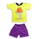 Private Label - Boys Short Sleeve Short Set, Yellow, Purple
