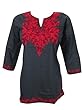 Indian Tunic Top Womens Black Short Kurta Embroidered Cotton Boho Blouse S Sz Indian Tunic Top Womens Black Short Kurta Embroidered Cotton Boho Blouse S Sz