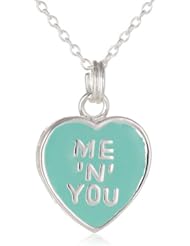 Sterling Silver Blue Epoxy "Me N You" Heart Pendant Necklace, 18"
