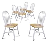 IMAGE OF Set of 6 Natural White Finish Spindle Back Kitchen Dining Chairs