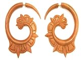 Handmade Funky Wood Tribal Spiral Wooden Organic Earrings Boho Lotus Flower Pair