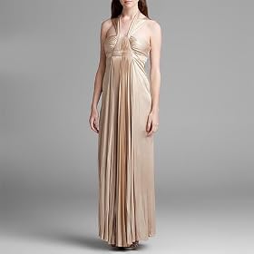 BCBGMAXAZRIA Gold Pleated Halter Dress, Small