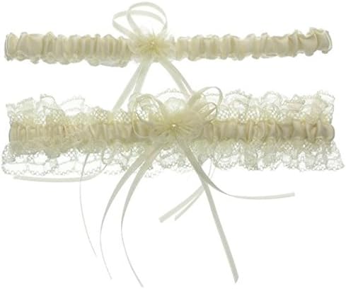 PHSOAR Lace Ruffle Faux Pearl Satin Floral Ribbon Wedding Garter with Toss Away