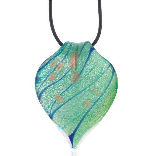 Dazzling Blue Green Flower Petal Pugster Murano Glass Pendant