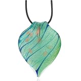 Dazzling Blue Green Flower Petal Pugster Murano Glass Pendant