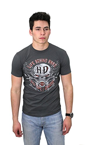 Harley-Davidson Mens Behind Bars Skull with Wrenches Shirt