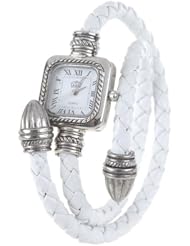 AplusElek Stylish Knitting Faux Leather Rope Slim Women Bracelet Watch Elegant - White