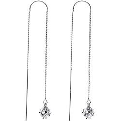 14K White Gold CZ Threader Earrings