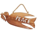 Dove of Peace crafted and carved by hand in Bethlehem from grade A OLive wood. The Dove is carrying an olive tree branch and has word PEACE carved through. Comes in a gift bag with Certificate of authenticity and Lord's Lord's prayer gift card