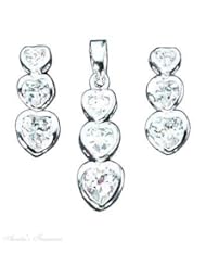 Sterling Silver Heart Cubic Zirconia Past Present Future Journey Necklace, Earrings And Pendant Set
