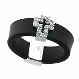 Sterling Silver Simulated Diamond CZ Cross on a Black Rubber Ring