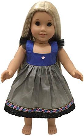 Glamerup Exclusive: Cora 18 inch Doll Dess, Unique Tulle Fluffy Sleeve Blue and Dress with Lovely Black Lace Details