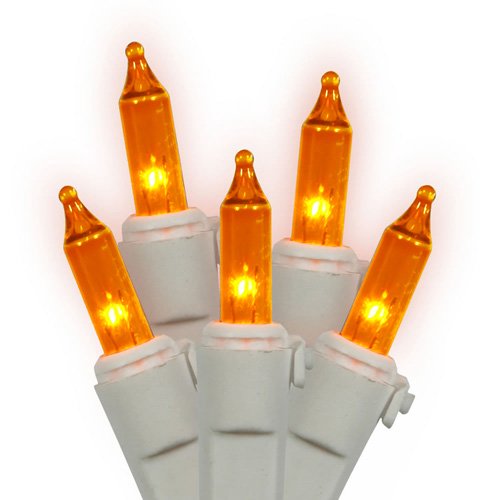 Set of 100 Amber Mini Christmas Lights - White Wire