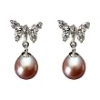 Sunlight Butterfly Pearl Drop Platinum Overlay CAREFREE Sterling Silver Earrings, Peach Pink