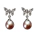 Sunlight Butterfly Pearl Drop Platinum Overlay CAREFREE Sterling Silver Earrings, Peach Pink