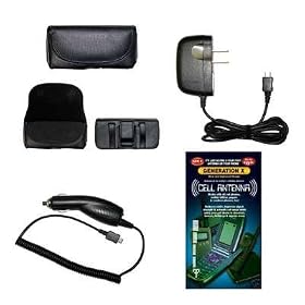 Executive Black Horizontal Leather Side Case Pouch with Belt Clip and Belt Loops + Home Travel Wall Charger + Rapid Car Charger + Generation X Antenna Booster for Motorola Droid A855