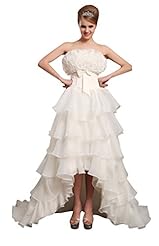 A-line Strapless Tiered Lace Basque   Waistline Floor Length Organza  Dress