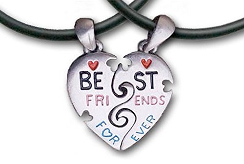 Pewter Heart Best Friends Pendants with 2 Thick PVC Necklaces