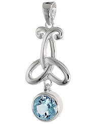 Sterling Silver Celtic Large Motherhood Symbol Pendant w/ Natural Blue Topaz 1 1/2 inch (37 mm) tall