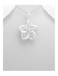 Flower Pendant Necklace In 92.5 Sterling Silver