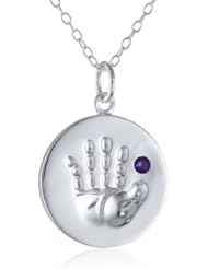 Sterling Silver Amethyst February Birthstone Hand print Pendant Necklace , 18"