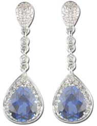 14K White Gold 1/4 ct. Diamond with 3 1/4 ct. Teardrop Shaped Sapphire (Lab Created) Corundum Earrings