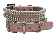 Bellas Swarovski Crystal Luxury Leather Rhinestone Dog Collar, Pink - Medium 15"