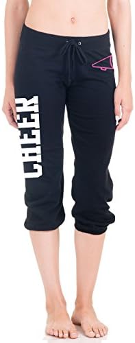 Juniors Cheer Megaphone Capri Sweats Black or Turquoise S-L (Medium, Black alt1)