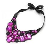 Special Price! Black Felt Bib Style Necklace with Pink and Black Stones and Large CZs